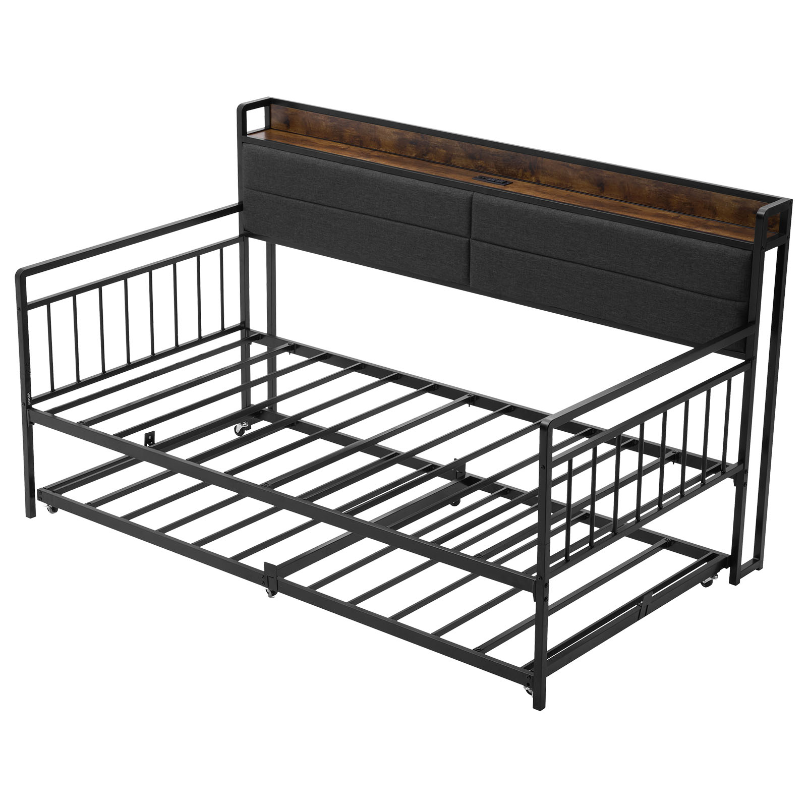 Metal Daybed Frame With Trundle And Charging Station Bed_voghion.com